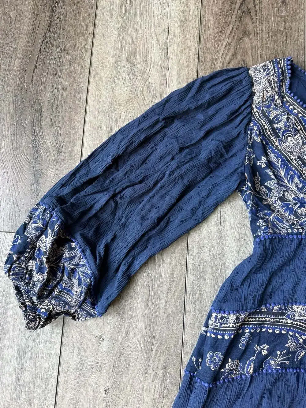 Free People My Love Peasant Boho Dress Indigo Blue Embroidered Paisley S